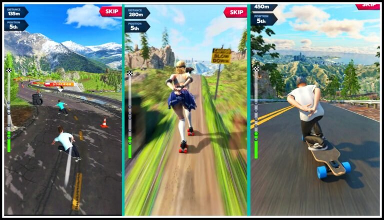 Race downhill with skateboards,